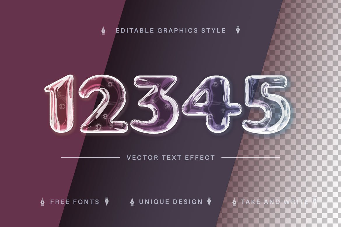 液体玻璃矢量文字效果字体样式 Glass Realistic – Editable Text Effect, Font Style 插件预设 第3张