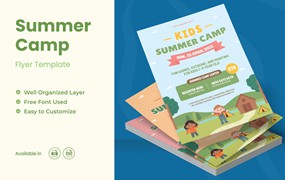 儿童夏令营海报传单Ai和EPS模板 Kids Summer Camp Flyer Ai & EPS Template