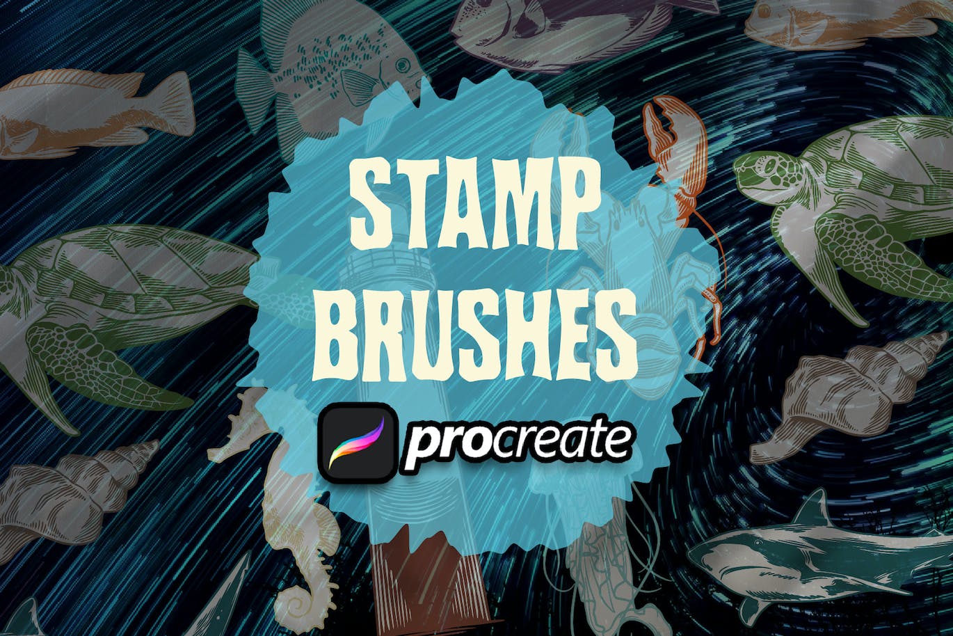 海洋动物Procreate印章绘画笔刷素材 Dansdesign Sea Animals Brush Stamp Procreate 笔刷资源 第1张