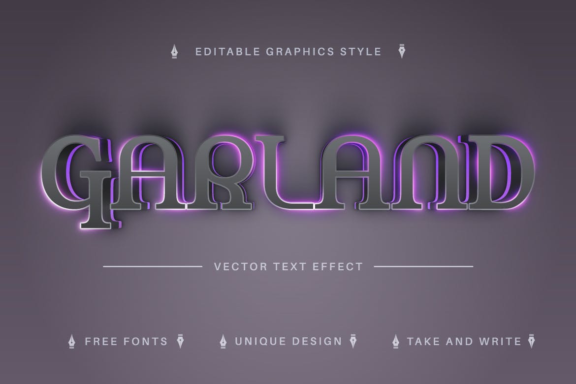 黑色发光矢量文字效果字体样式 Garland – Editable Text Effect, Font Style 插件预设 第4张