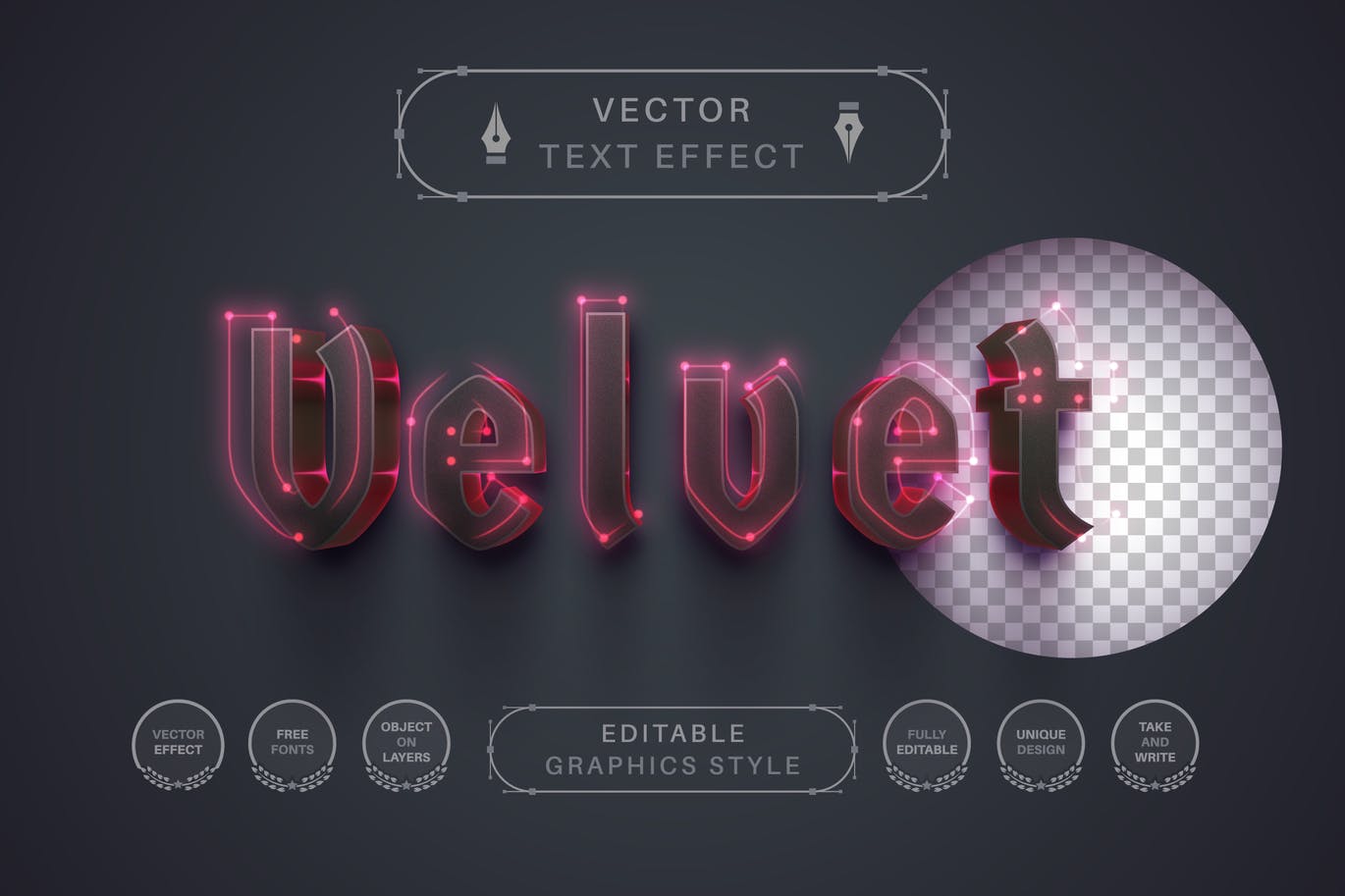 红色线点矢量文字效果字体样式 Velvet – Editable Text Effect, Font Style 插件预设 第1张