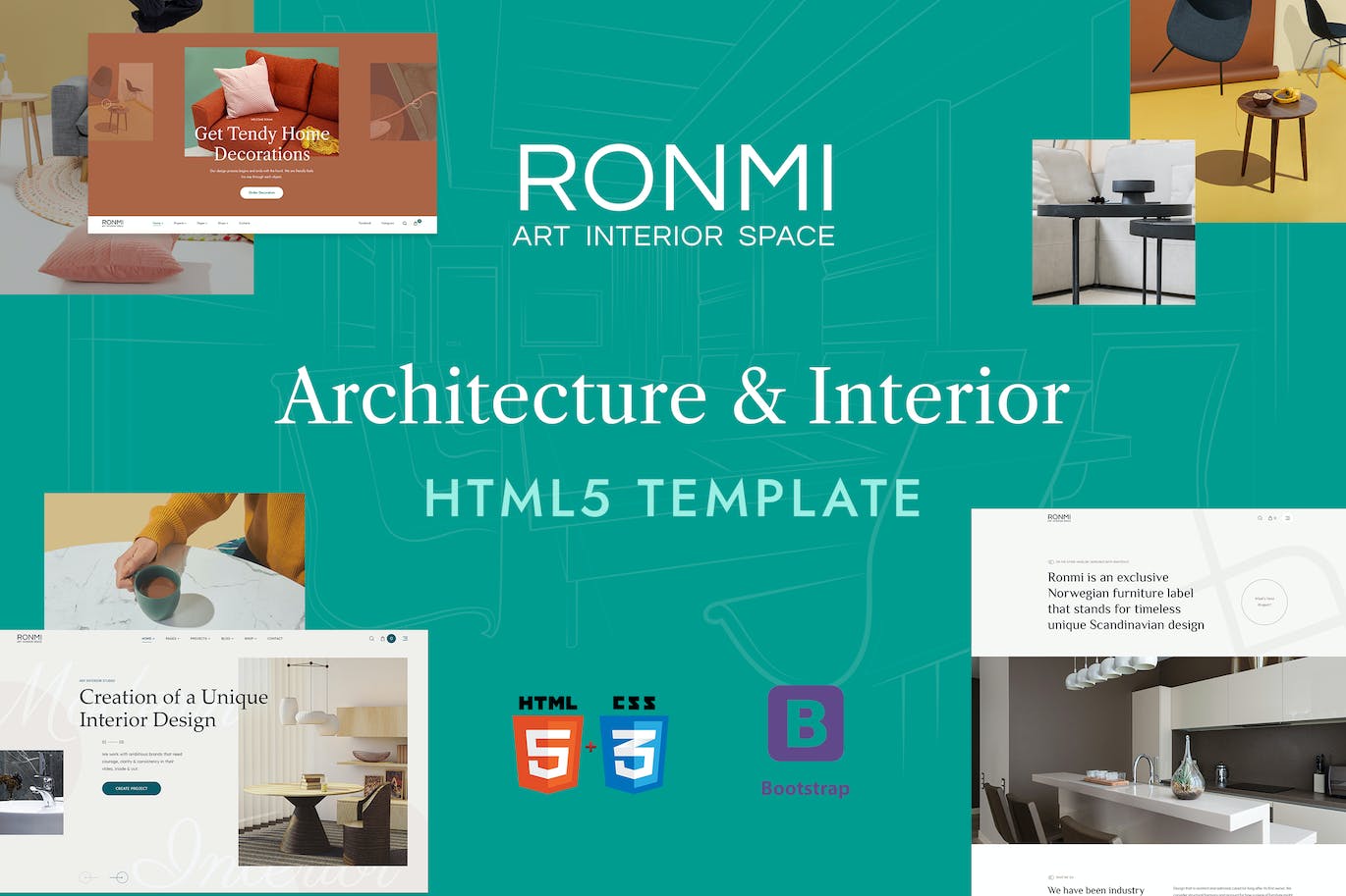 室内设计与建筑网站模板 Ronmi – Interior Design & Architecture HTML5 Templ APP UI 第1张