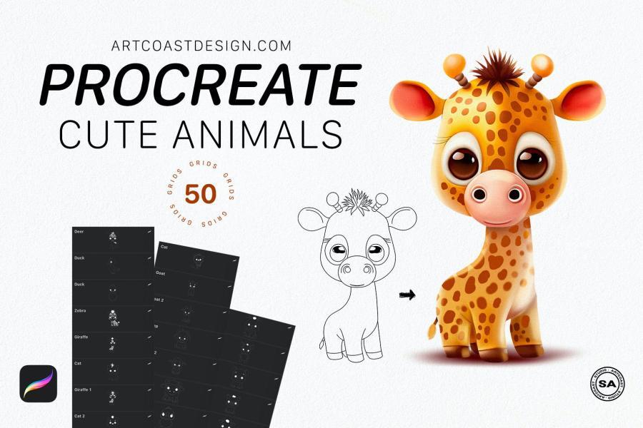 Procreate笔刷-可爱小动物Procreate线条图形笔刷素材 笔刷资源 第7张