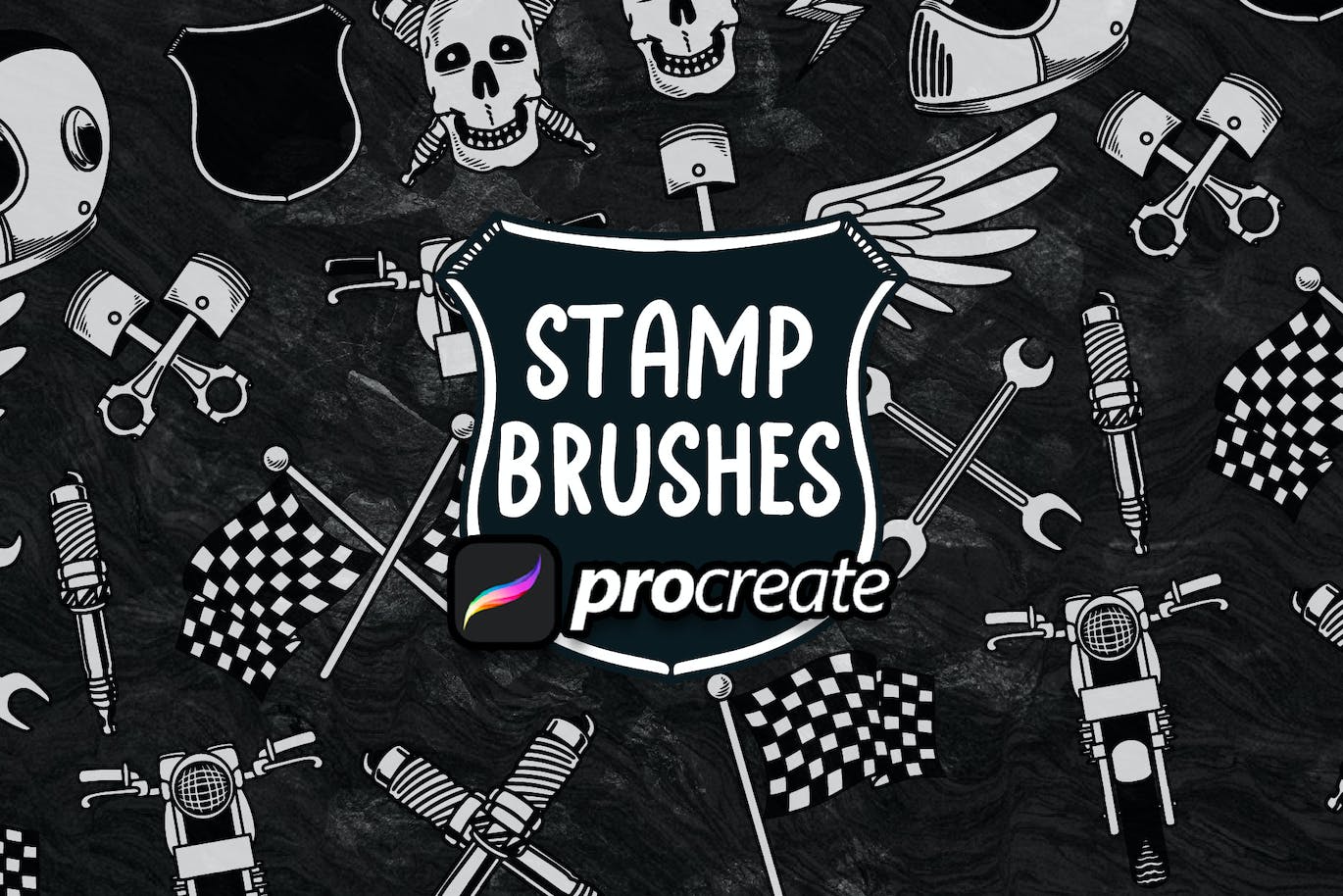 摩托车元素Procreate印章绘画笔刷素材 Motorcycle Stamp Brush Procreate 笔刷资源 第1张