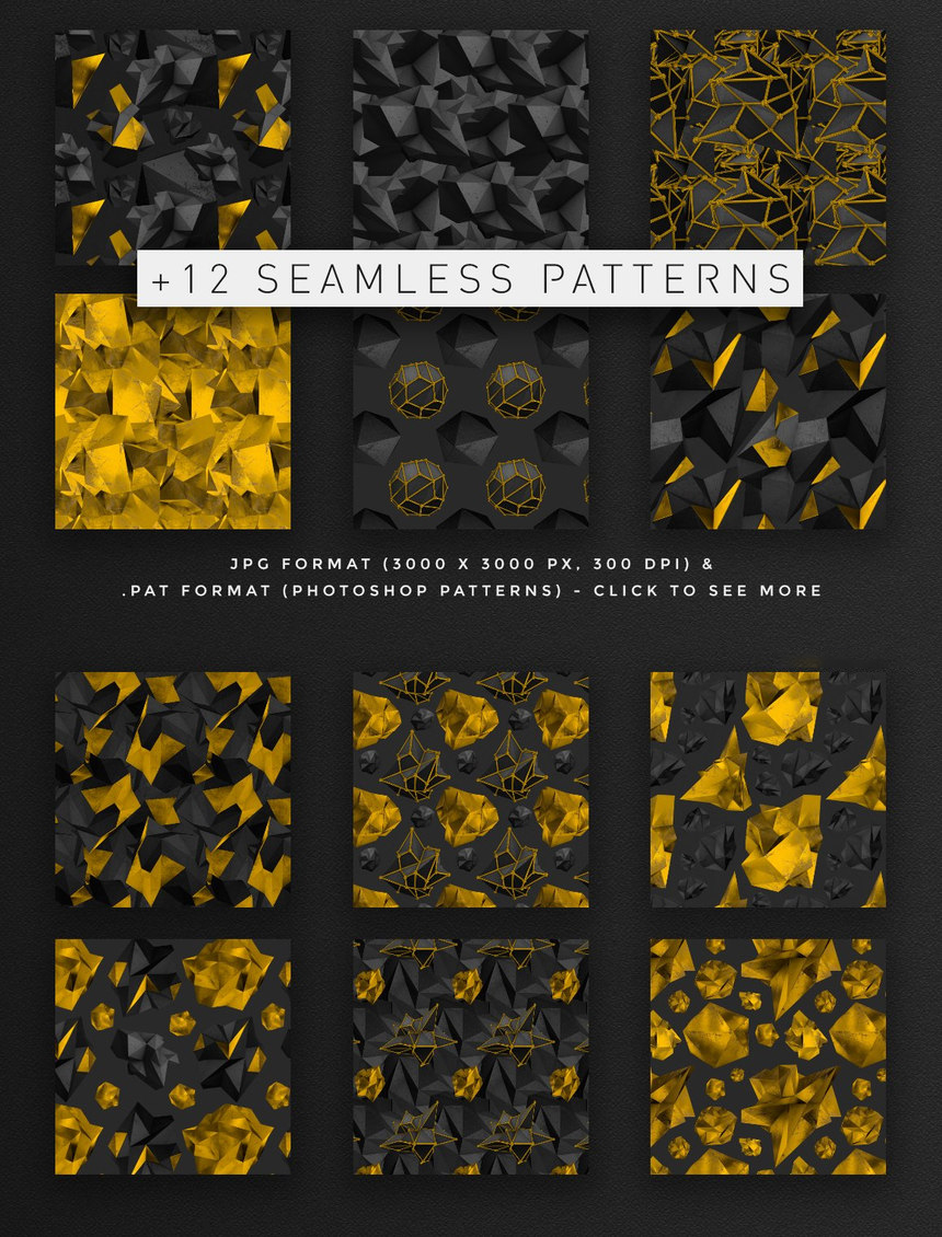 PNG素材-44款黑色和金色抽象几何多边形图形元素PNG素材 图片素材 第7张