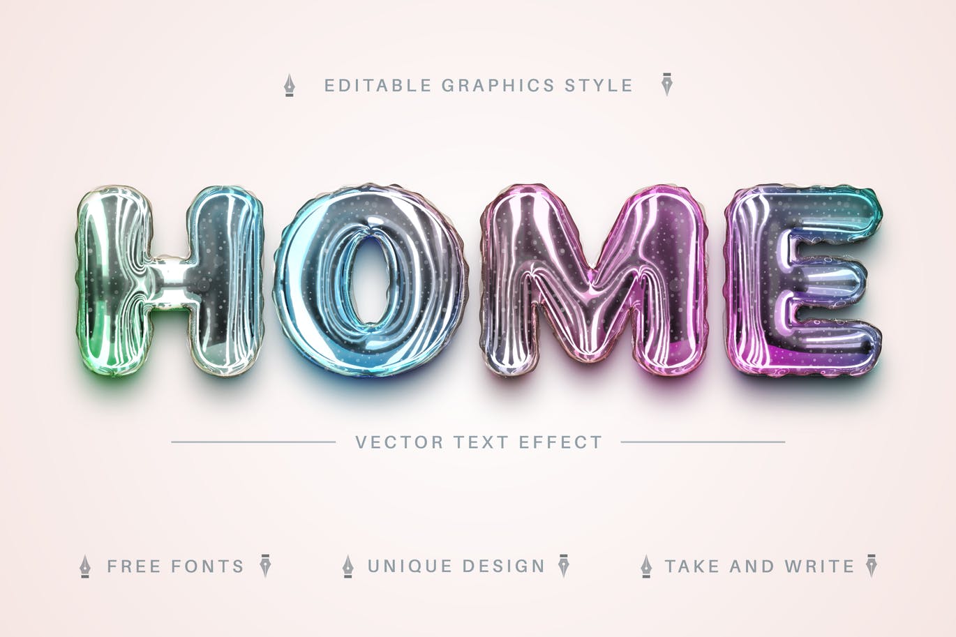 全息气球矢量文字效果字体样式 Bubble Holo – Editable Text Effect, Font Style 插件预设 第1张