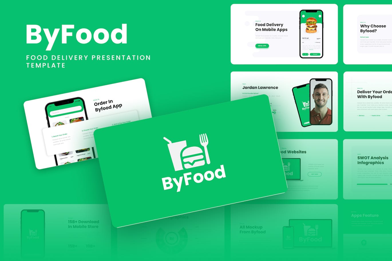 食品配送应用程序谷歌幻灯片模板下载 Byfood – Food Delivery Google Slides Template 幻灯图表 第1张