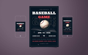 棒球比赛活动海报素材 Baseball Game Flyer Set