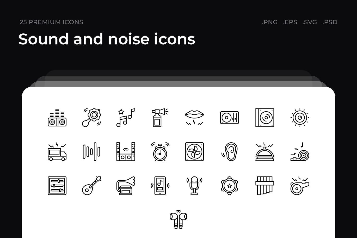25枚声音和噪声主题简约线条矢量图标 Sound and noise icons 图标素材 第1张