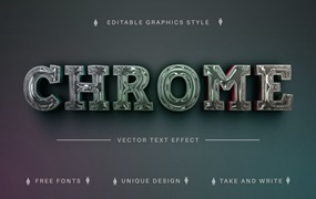 深色镀铬矢量文字效果字体样式 Dark Chrome – Editable Text Effect, Font Style