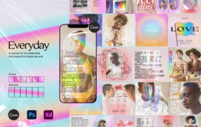 大胆INS风潮流涂鸦塑料贴纸纹理全息效果社交故事PSD模板 SPARROW Everyday Instagram Social kit CANVA