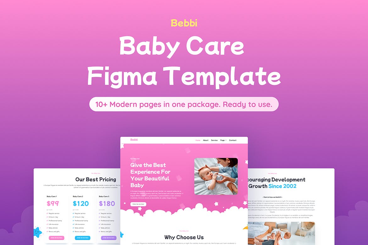 婴儿护理网站着陆页设计Figma模板 Bebbi – Baby Care Figma Template APP UI 第2张