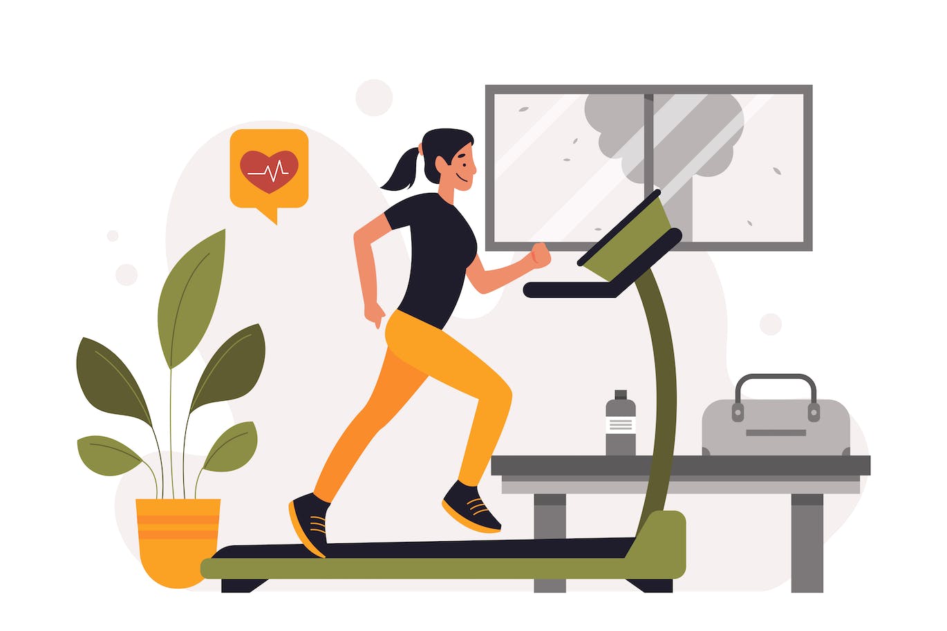 女性有氧运动平面插画 Women Exercise Cardio – Flat Illustration 图片素材 第1张