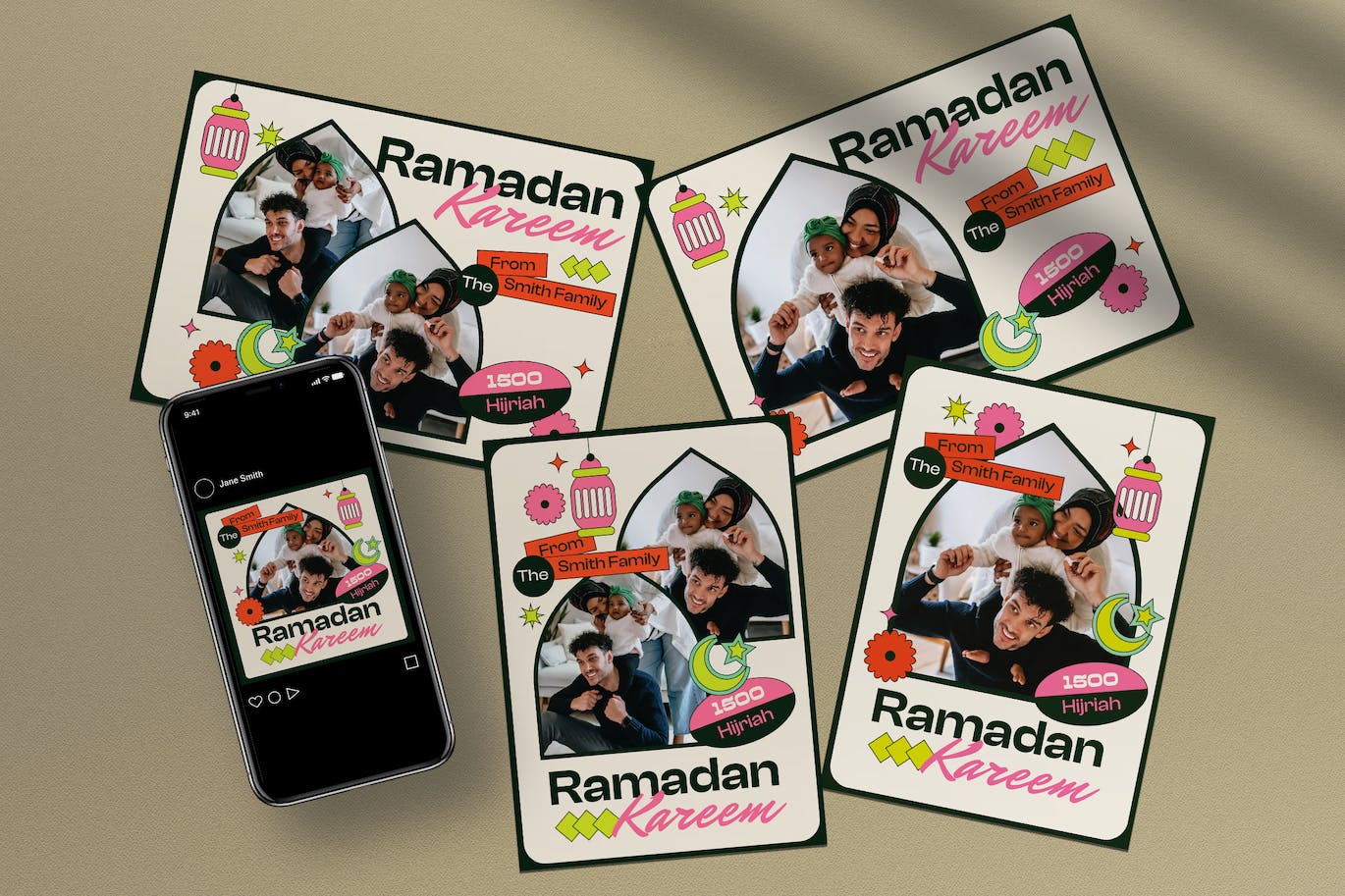 白色扁平设计斋月活动贺卡模板 White Flat Design Ramadan Greeting Card 设计素材 第1张