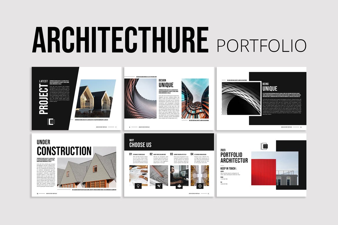 建筑作品画册排版设计模板 Architecture Portfolio – Landscape 幻灯图表 第5张