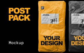 现代潮流快递物流包裹包装袋样机PNG透明包贴纸 Post Pack Bag Mockup