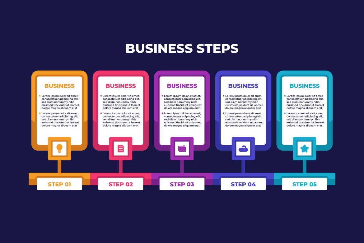 五个步骤商业信息图表模板 Five Steps Colorful Business Infographic 幻灯图表 第1张