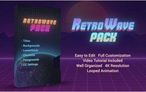 90年代复古潮流标题盒式磁带霓虹灯栏目包装背景AE模板素材 Retro Wave Pack