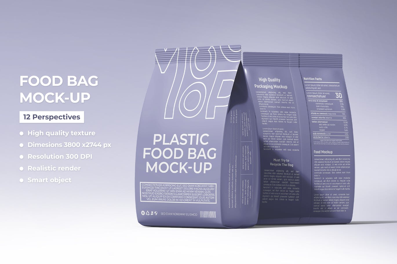哑光塑料食品包装袋PSD样机 Matte Plastic Food Packaging Bag PSD Mockup 样机素材 第1张