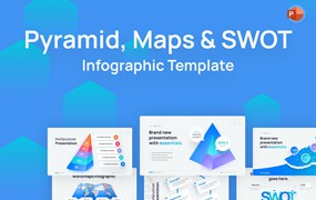 金字塔/地图和SWOT分析PPT幻灯片设计模板 Pyramid, Maps & SWOT PowerPoint Template