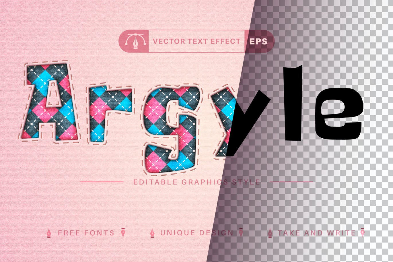 菱形花纹矢量文字效果字体样式 Argyle – Edit Text Effect, Editable Font Style 笔刷资源 第1张