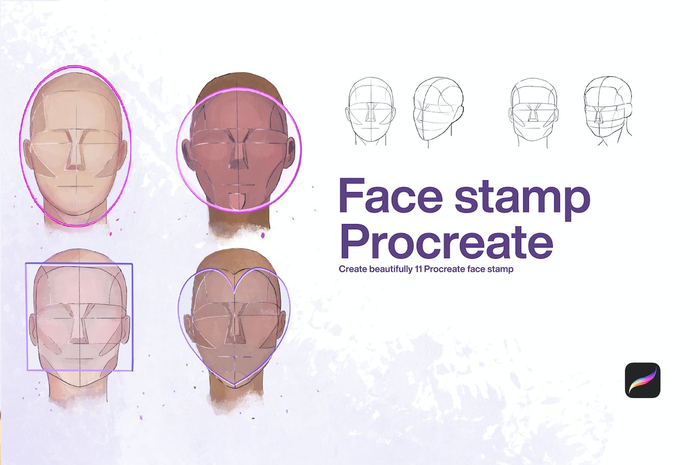 10个面部印章Procreate笔刷 10 Face Stamps Procreate 笔刷资源 第1张