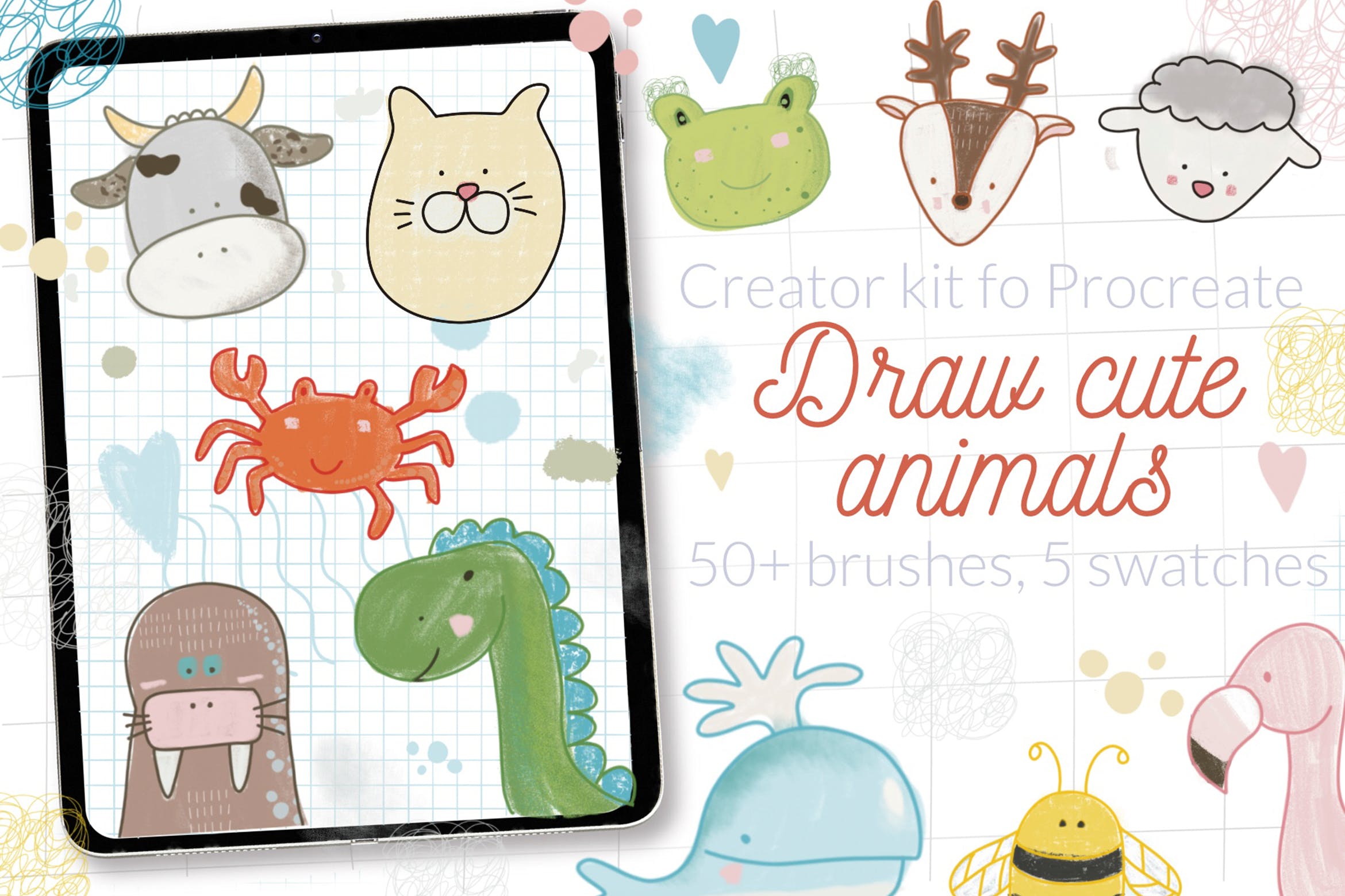 可爱的动物形状Procreate笔刷 Cute animals Procreate stamps 笔刷资源 第1张