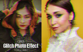故障失真效果PS动作模板 Glitch Effect Photoshop Action