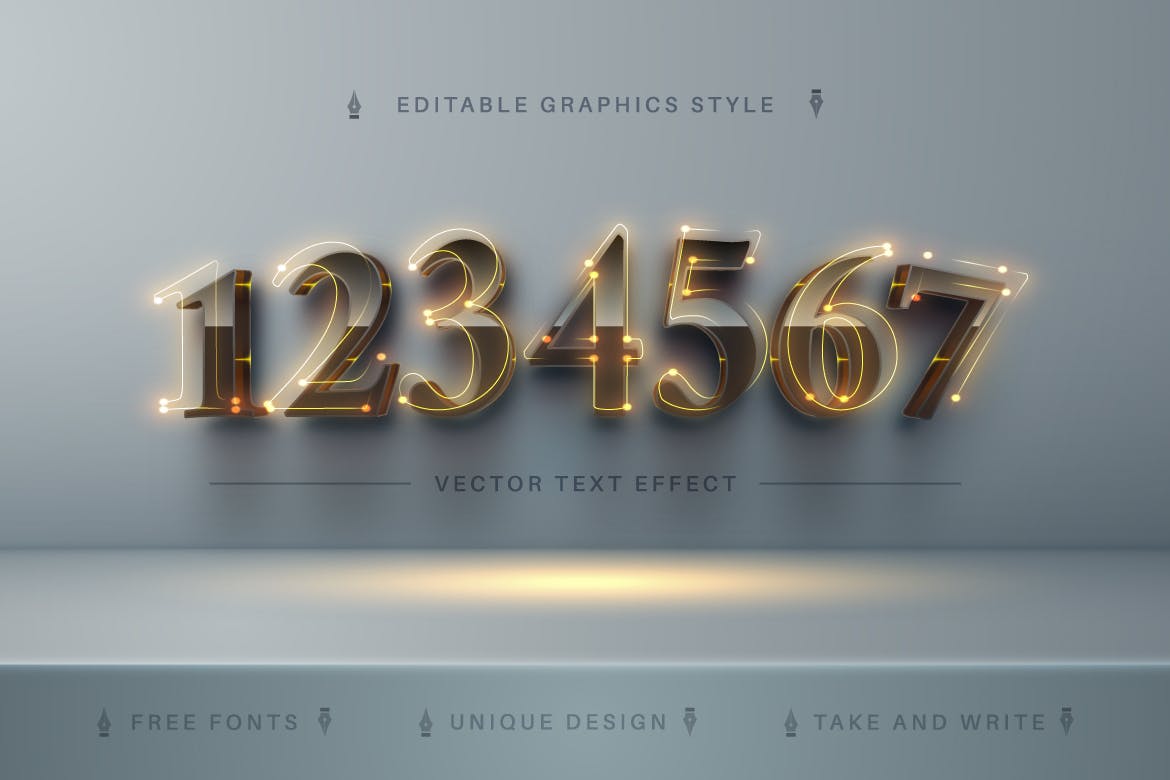 发光灯线灯泡矢量文字效果字体样式 Luxury Light – Editable Text Effect, Font Style 插件预设 第4张