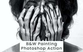 黑白绘画效果照片处理ps动作 B&W Painting Photoshop Action
