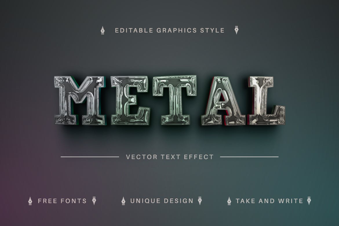 深色镀铬矢量文字效果字体样式 Dark Chrome – Editable Text Effect, Font Style 插件预设 第2张
