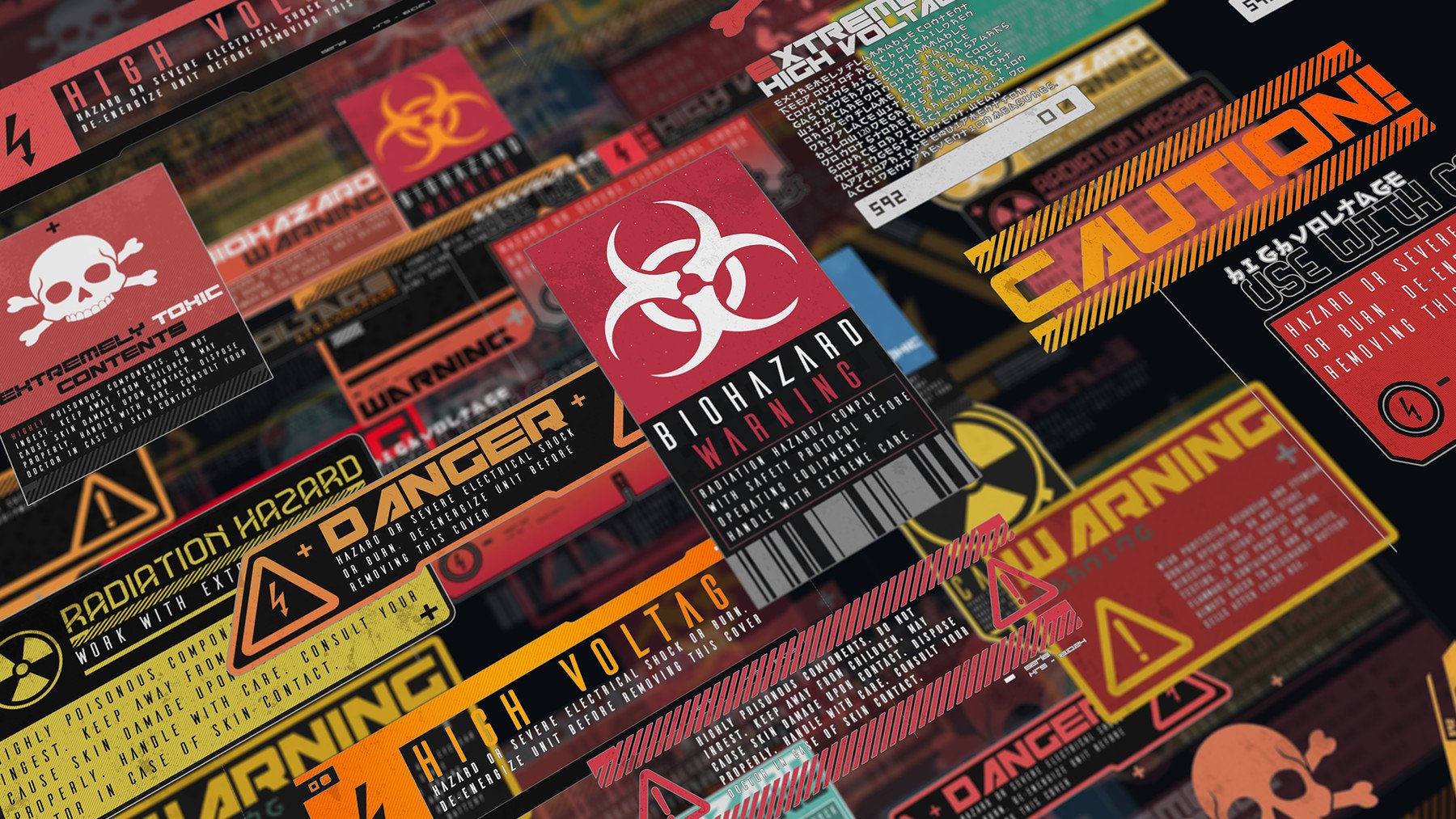 360+赛博朋克网络危险标志编号贴花套装PNG素材 360+ CyberPunk decals Bundle 图片素材 第7张