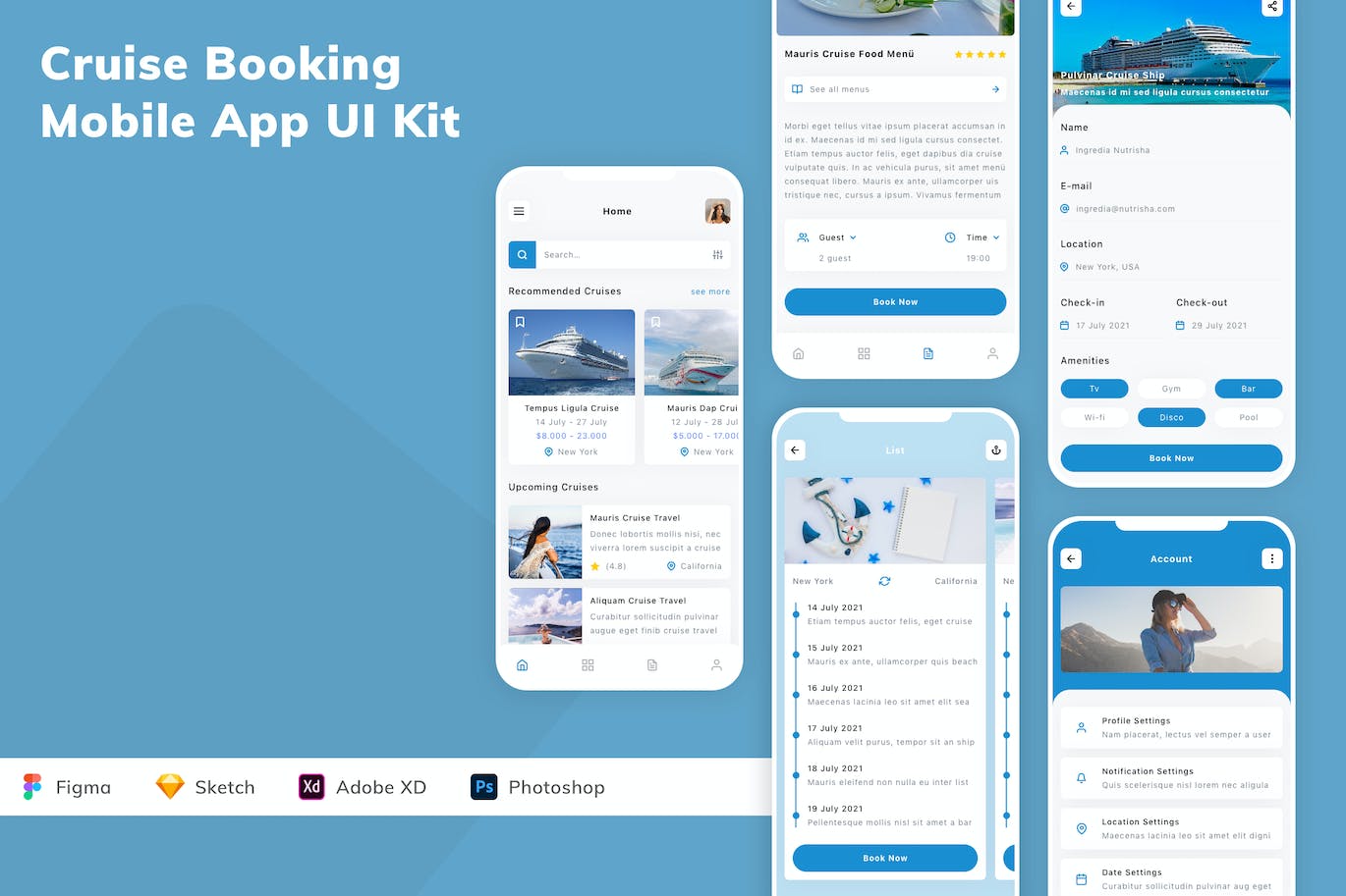 邮轮预订应用程序App设计UI工具包 Cruise Booking Mobile App UI Kit APP UI 第1张