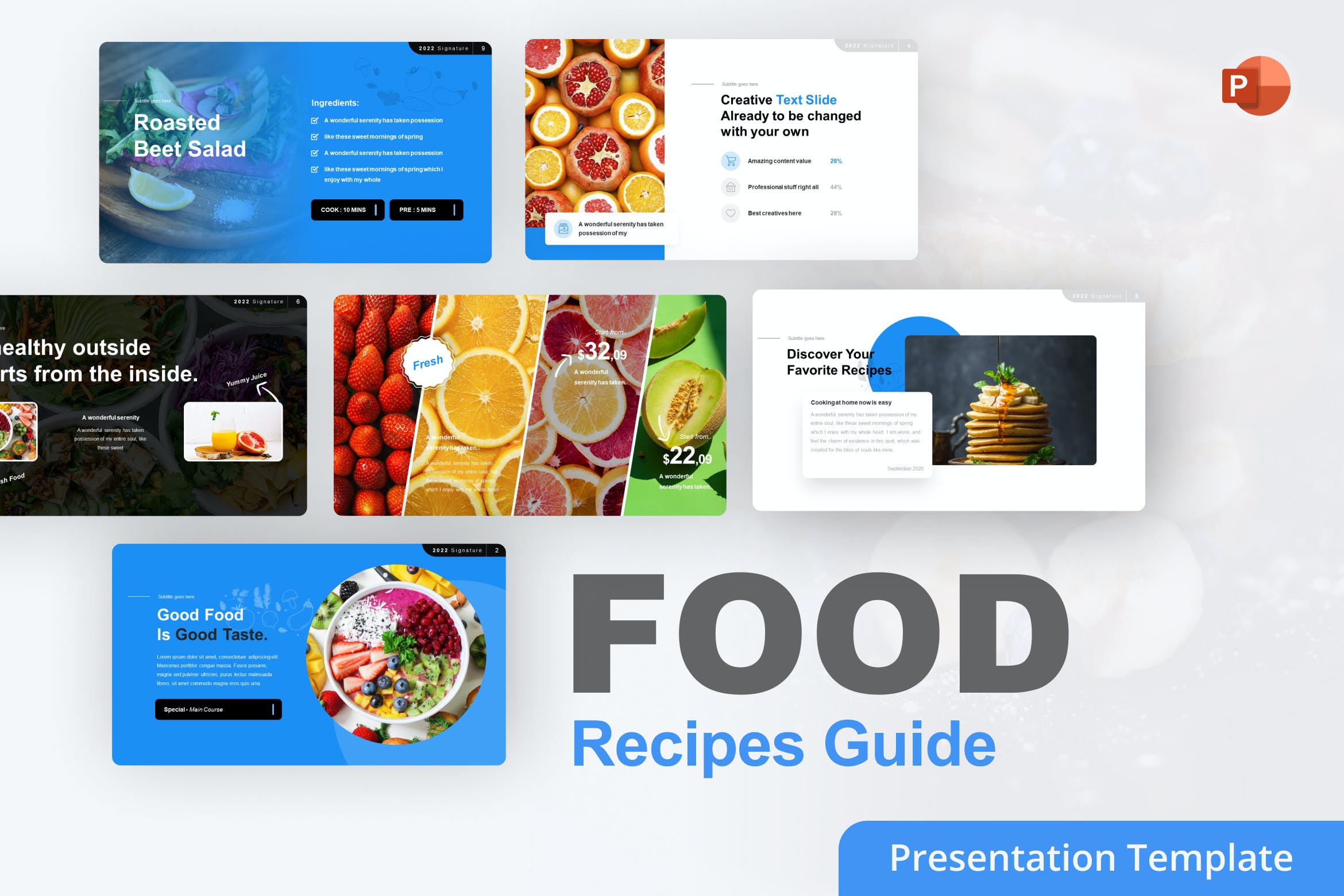 食物食谱指南PPT幻灯片模板 Food Recipes Guide PowerPoint Template 幻灯图表 第1张