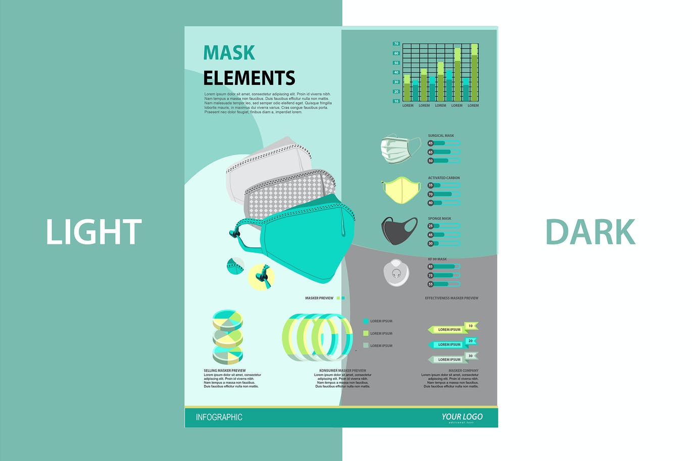 口罩参数数据图表设计模板 Mask Infographic 幻灯图表 第1张