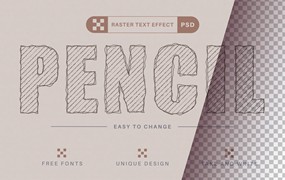 铅笔素描文字效果字体样式 Pencil Sketch – Editable Text Effect, Font Style