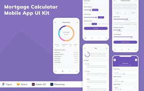 抵押贷款计算应用程序App设计UI工具包 Mortgage Calculator Mobile App UI Kit