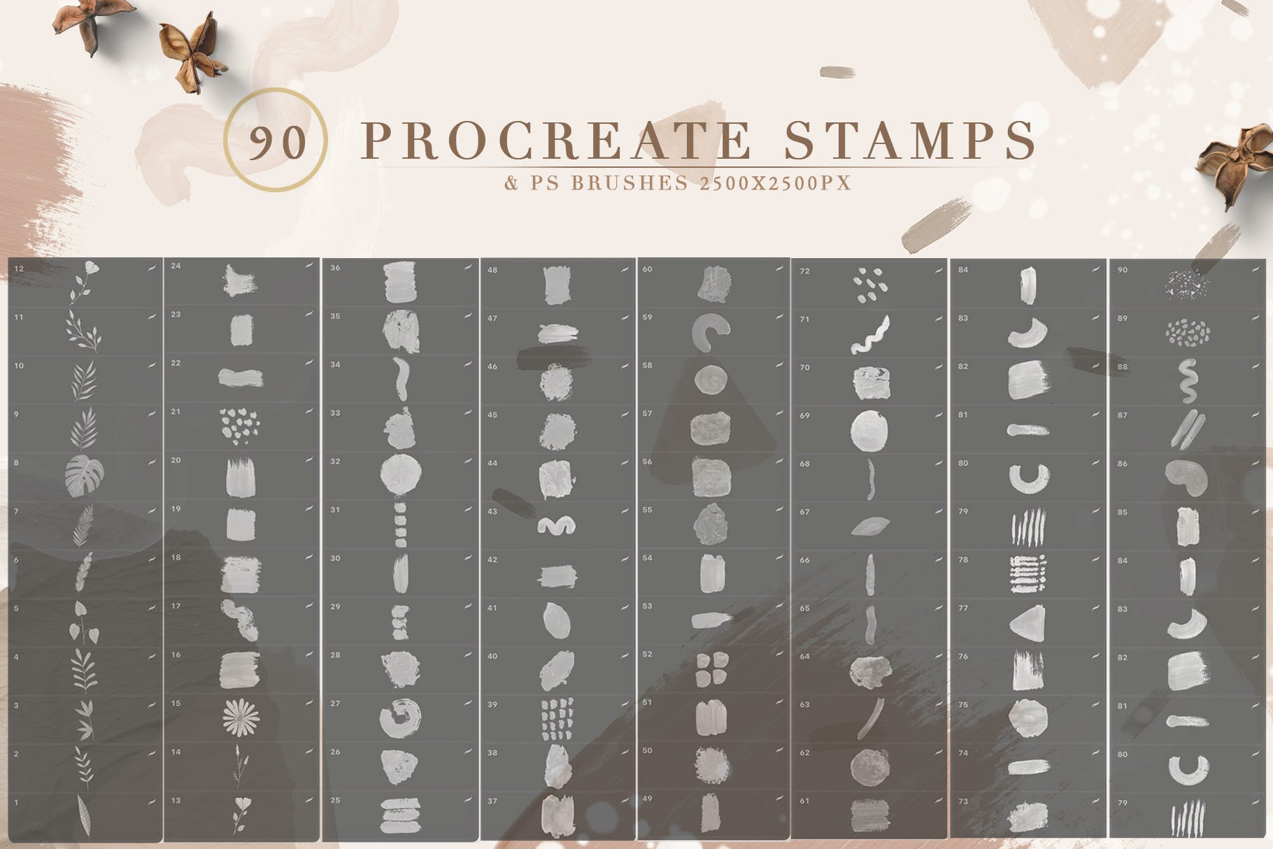 抽象画笔印章Procreate和ps笔刷 90 Procreate Stamps&Photoshop Brushes 笔刷资源 第2张