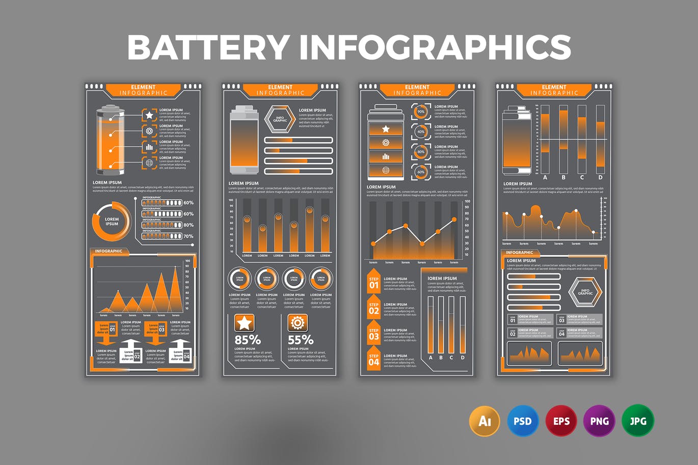 电池信息图表设计模板 Battery – Infographics Design 幻灯图表 第1张