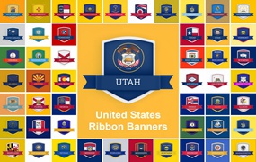 国旗丝带Banner横幅样机素材 USA Flag Ribbon Banners