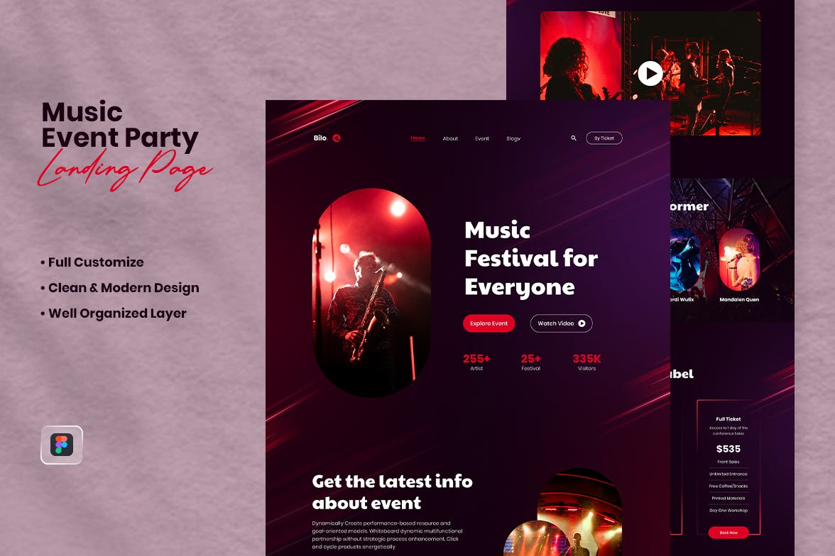 音乐活动网站着陆页模板 Music Event Landing Page – Bilo APP UI 第1张