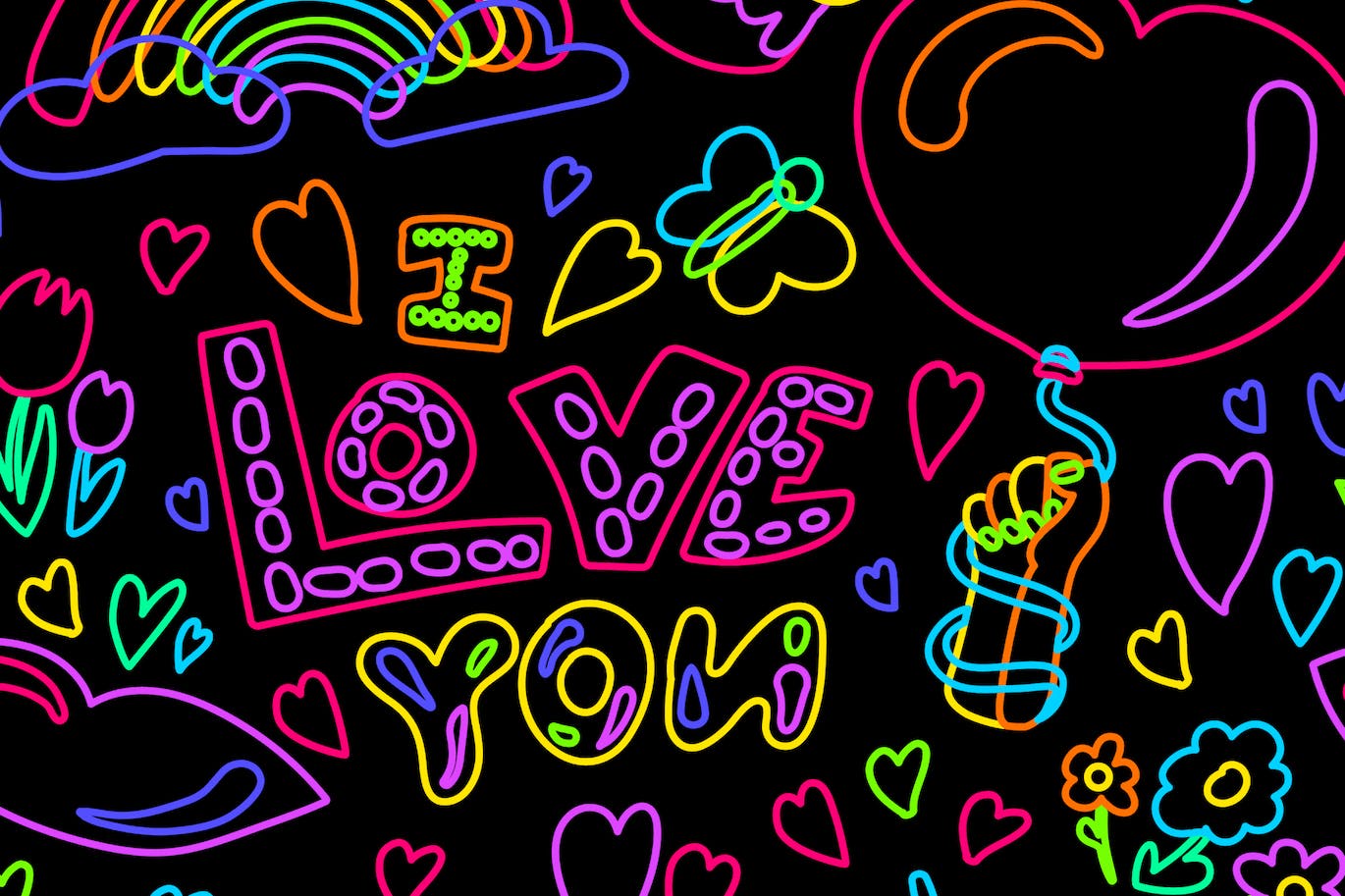 可爱的霓虹灯情人节矢量无缝图案 Neon Valentine Pattern 图片素材 第1张