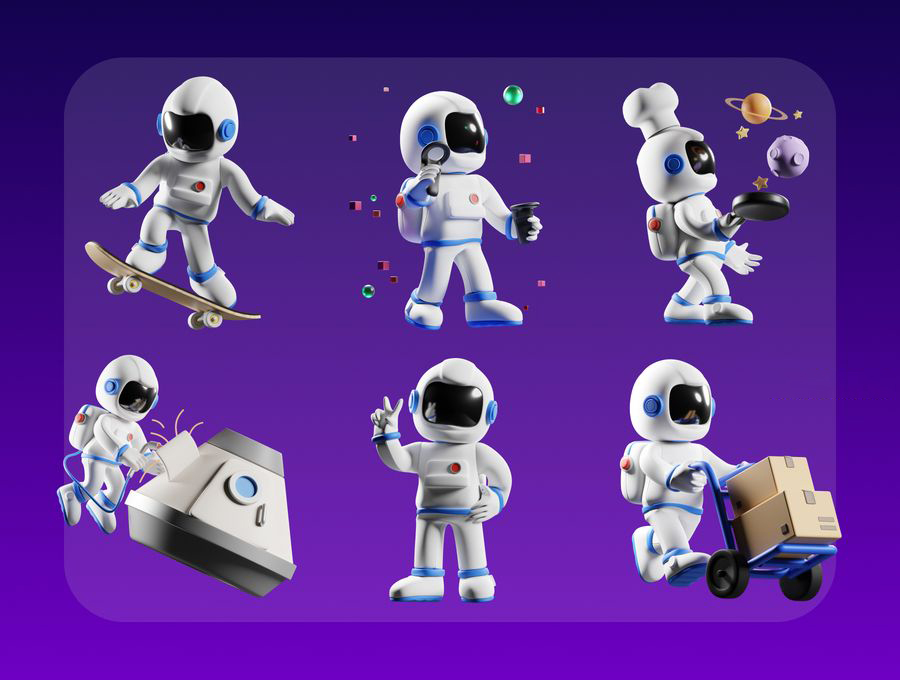 3D图标-3D立体卡通太空宇航员角色人物设计插画模型PNG素材 图标素材 第5张