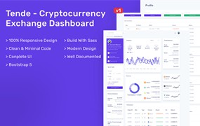 加密货币交换平台HTML管理模板 Tende – Cryptocurrency Exchange Dashboard