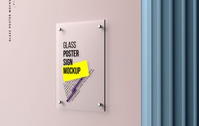 玻璃海报标牌样机 Glass Poster Mockup