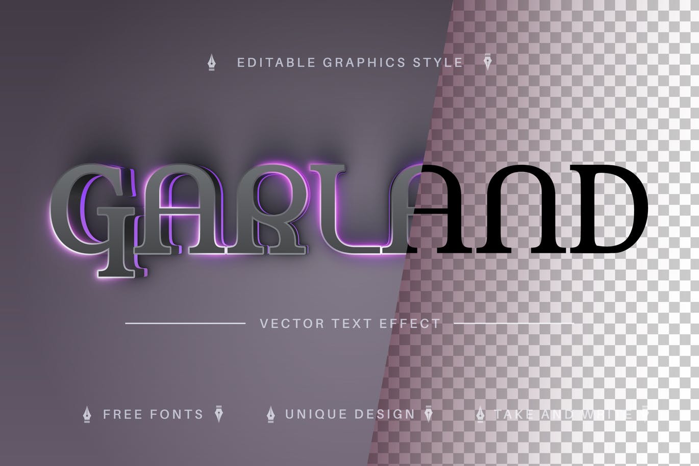 黑色发光矢量文字效果字体样式 Garland – Editable Text Effect, Font Style 插件预设 第1张