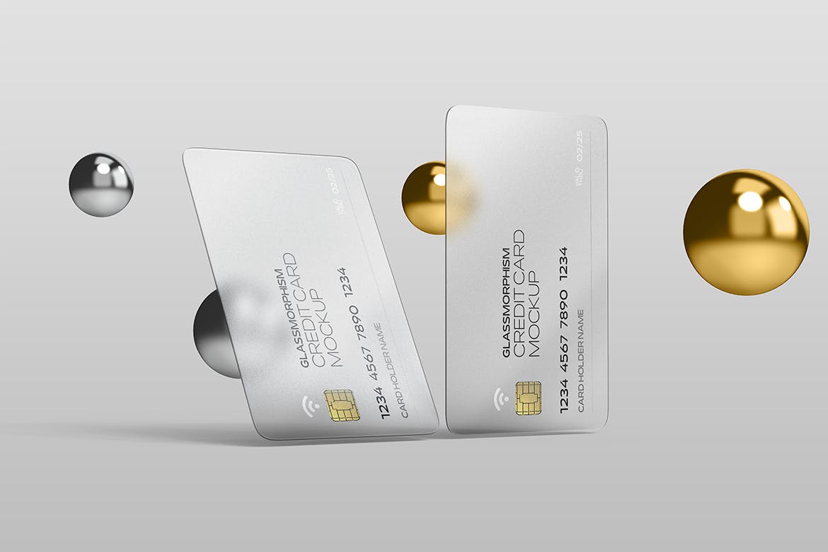磨砂玻璃效果信用卡设计样机 Glass Effect Credit Card Mockups 样机素材 第3张
