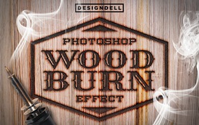 木材燃烧PS文本效果模板 Wood Burn Photoshop Effect