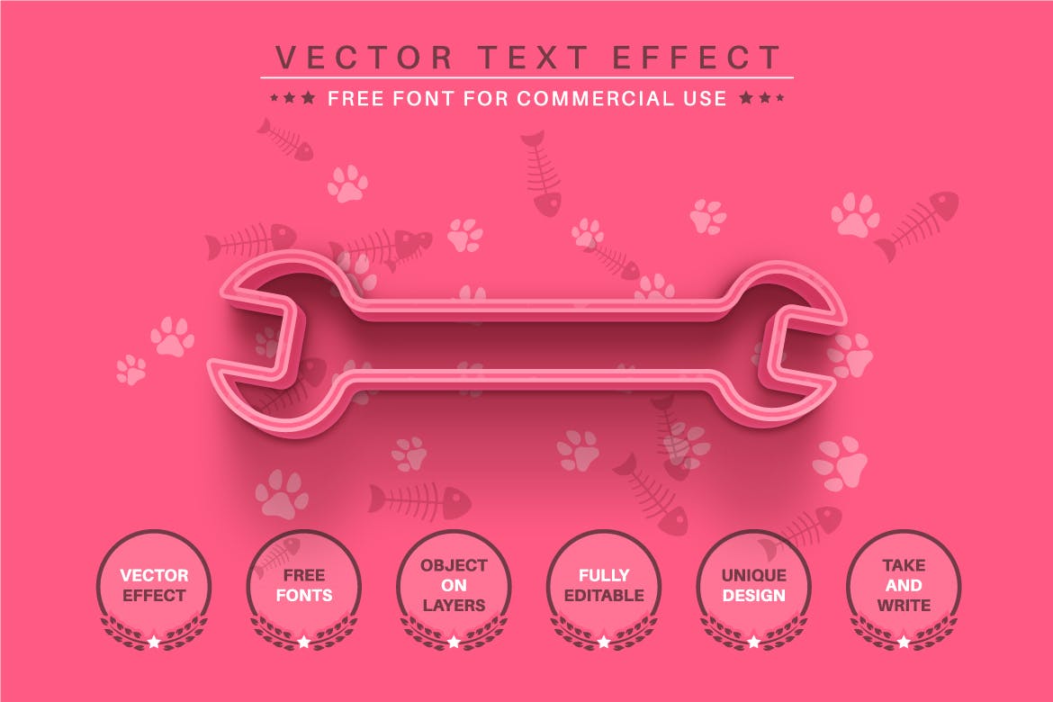 粉红色猫爪鱼骨矢量文字效果字体样式 Pink Kitty – Editable Text Effect, Font Style 插件预设 第5张