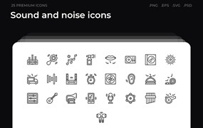 25枚声音和噪声主题简约线条矢量图标 Sound and noise icons